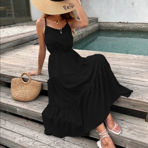 Dresses & Skirts - black Contemporary crisscross back swing cami dres